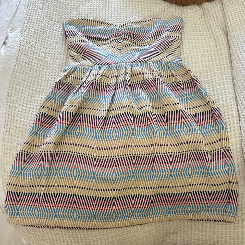 Roxy Strapless Multicolor Chevron Dress - Cream, Blue & Pink
